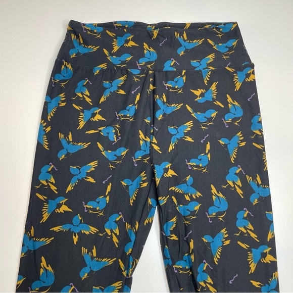 LuLaRoe Leggings OS One Size Set of 3 Blue Floral, Blue Squares, Black Birds - Picture 2 of 7